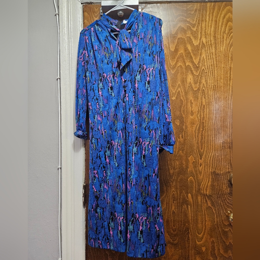 70s 80s Geraldine Vintage Secretary Dress with Neck Bow